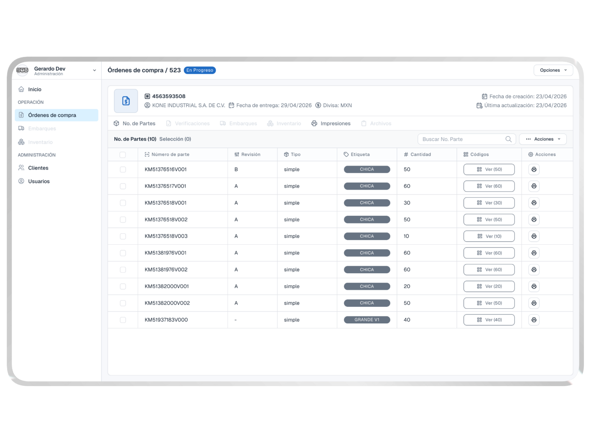 Sistema de etiquetado y trazabilidad de OTV México