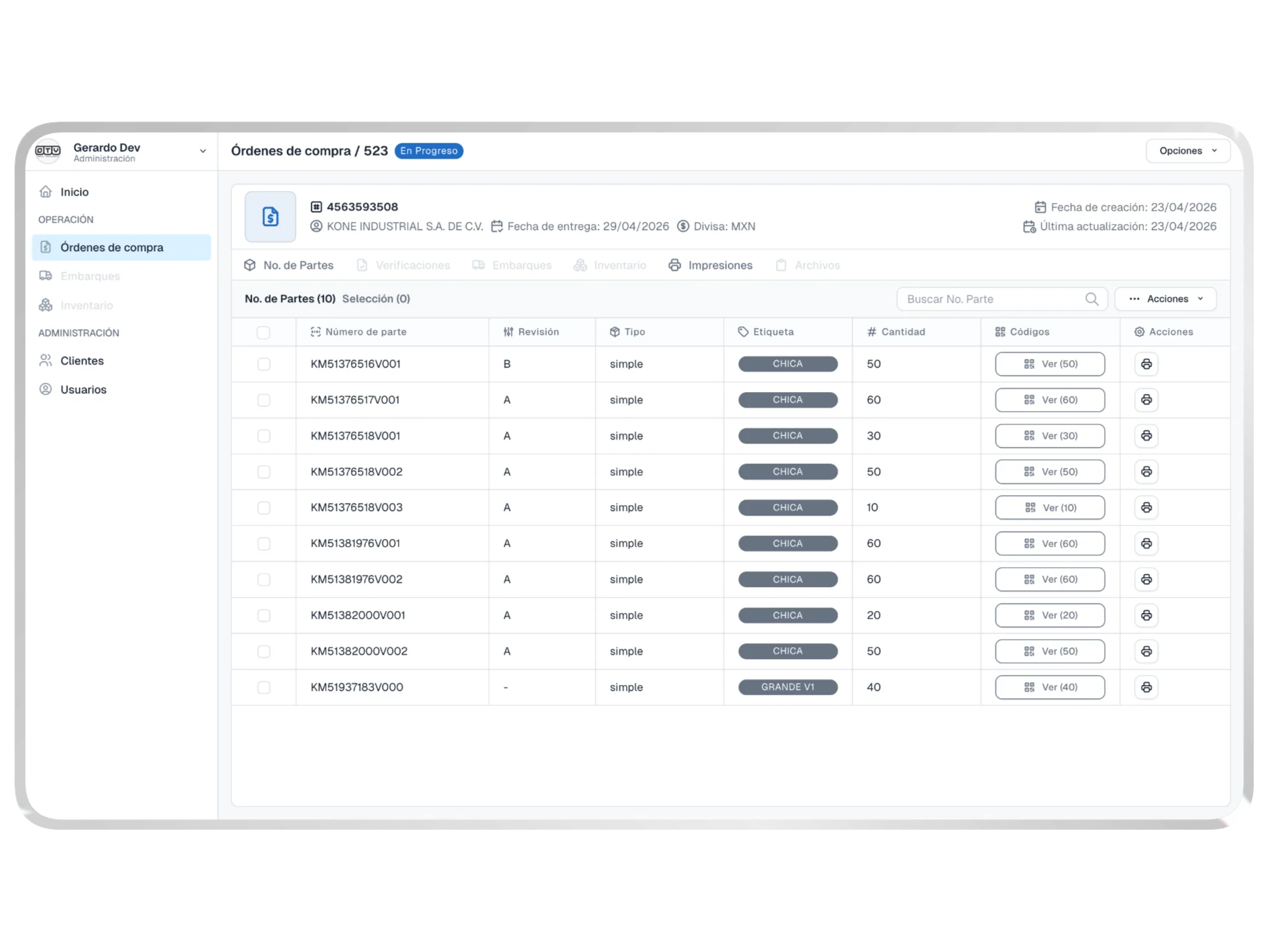 Sistema de etiquetado y trazabilidad de OTV México